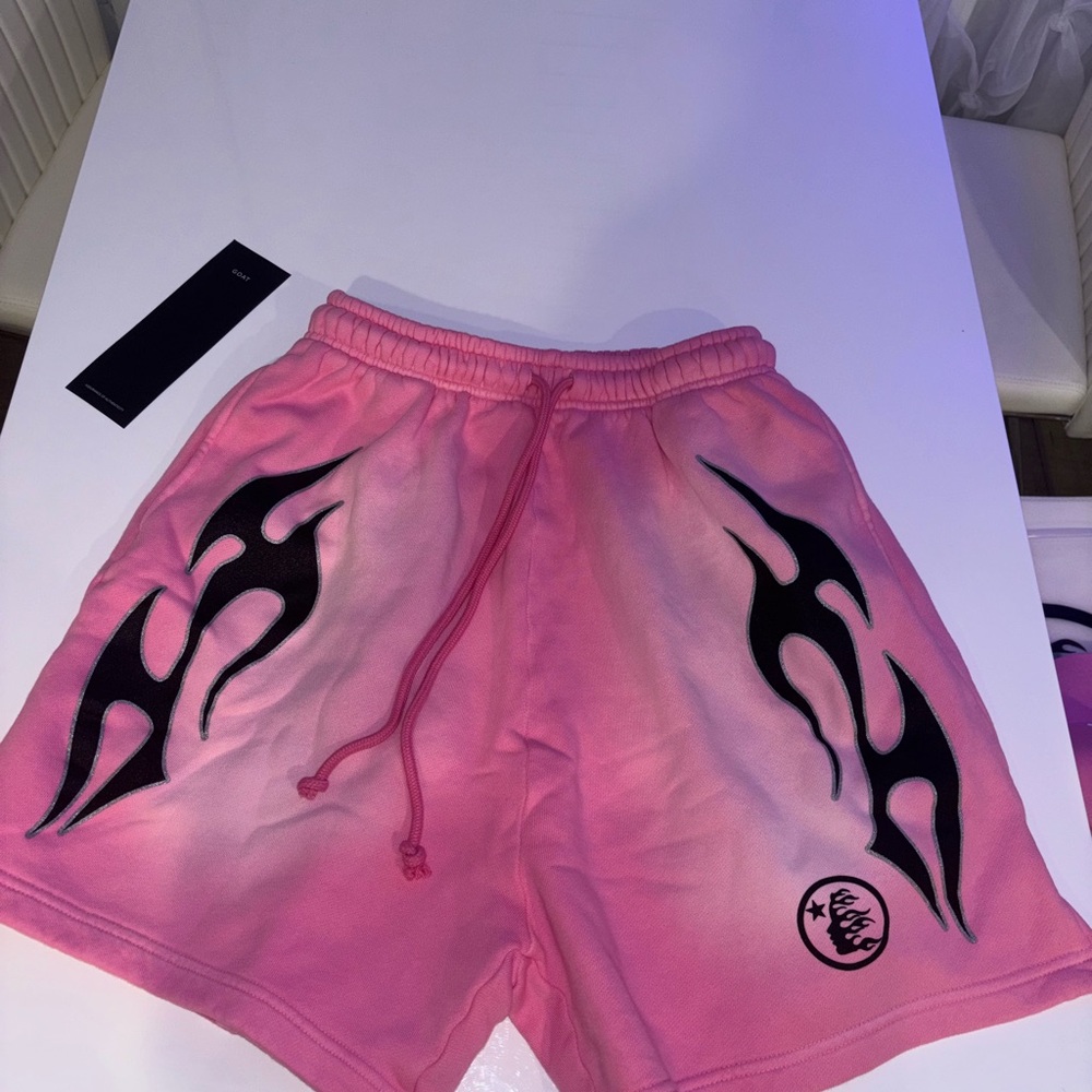 Hellstar Pink Shorts with Black Flame